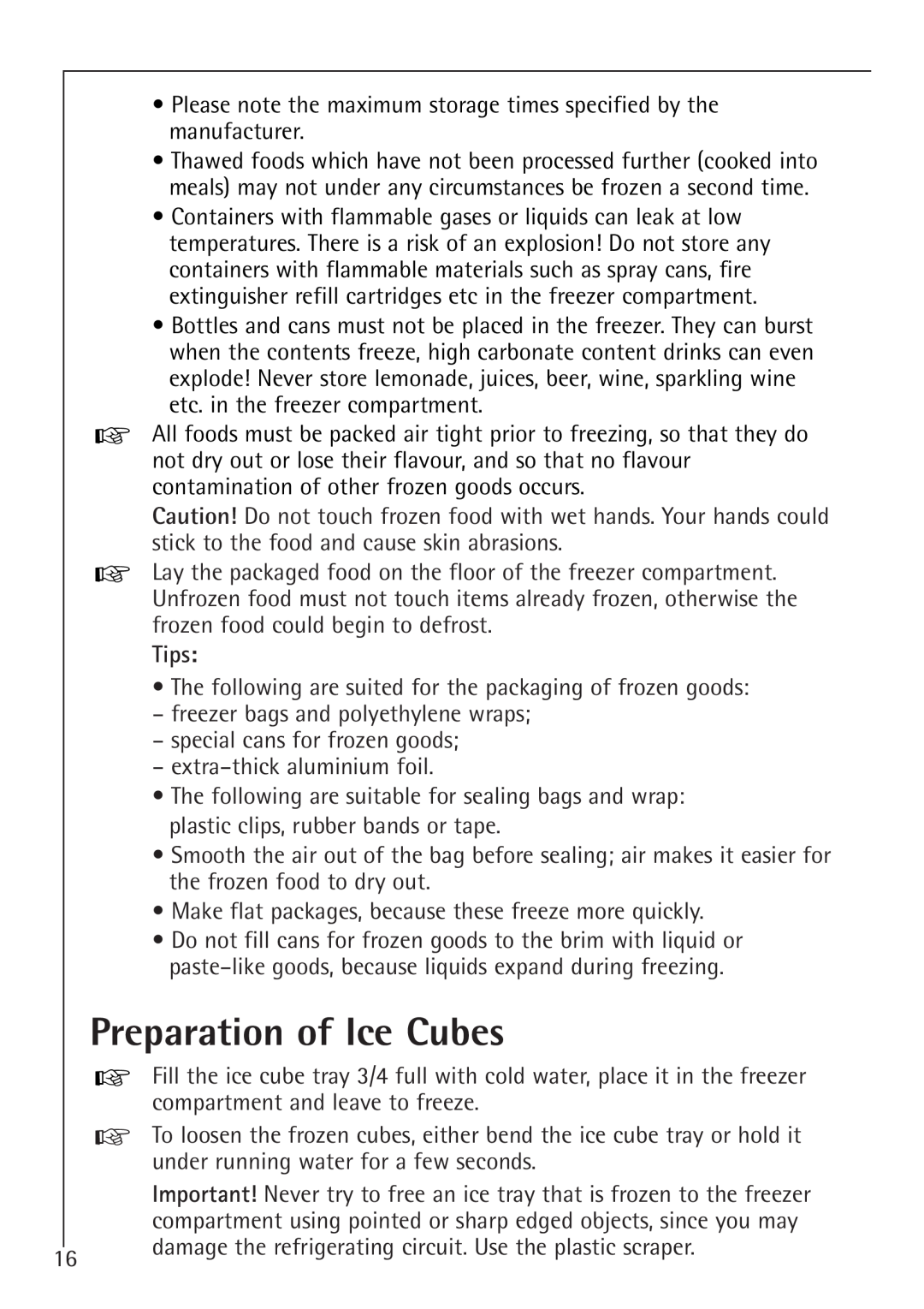 AEG 1450-7 TK manual Preparation of Ice Cubes, Tips 