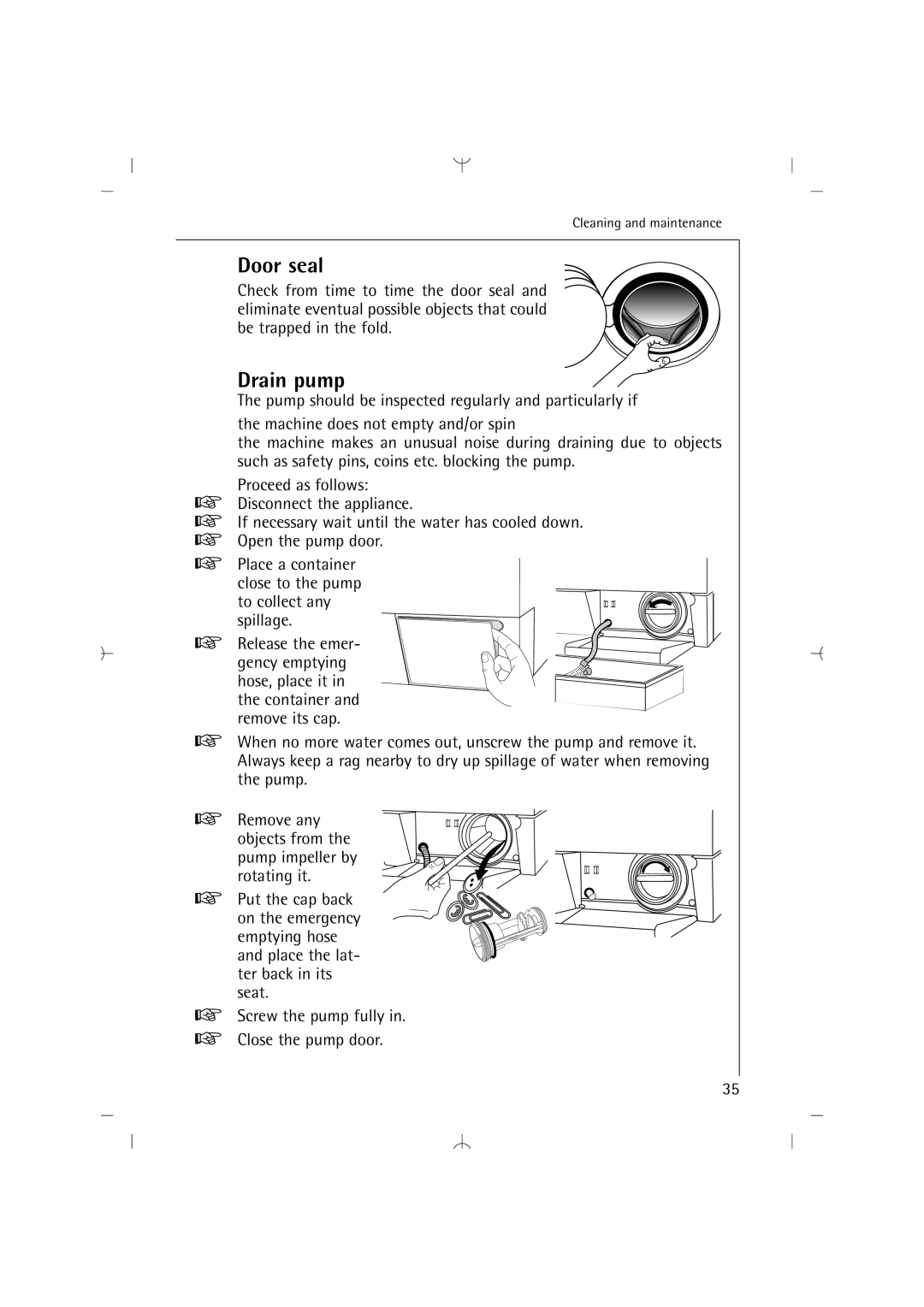 AEG 14820 manual Door seal, Drain pump 