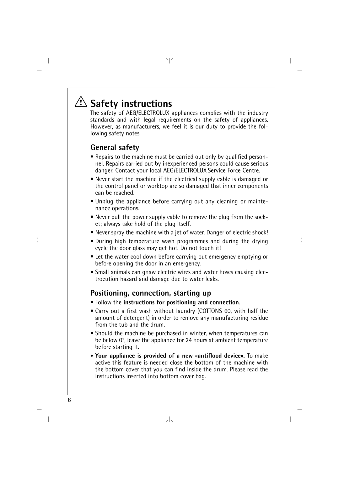 AEG 14820 manual Safety instructions, General safety, Positioning, connection, starting up 