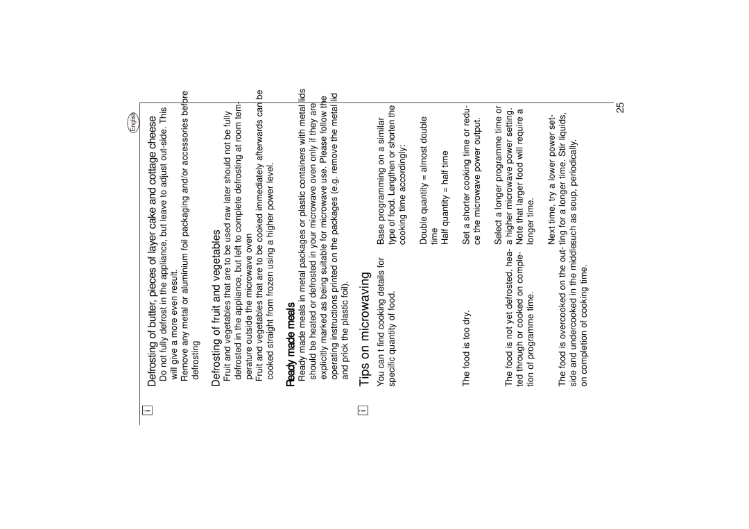 AEG 153 E manual Tips on microwaving, Defrosting of fruit and vegetables 