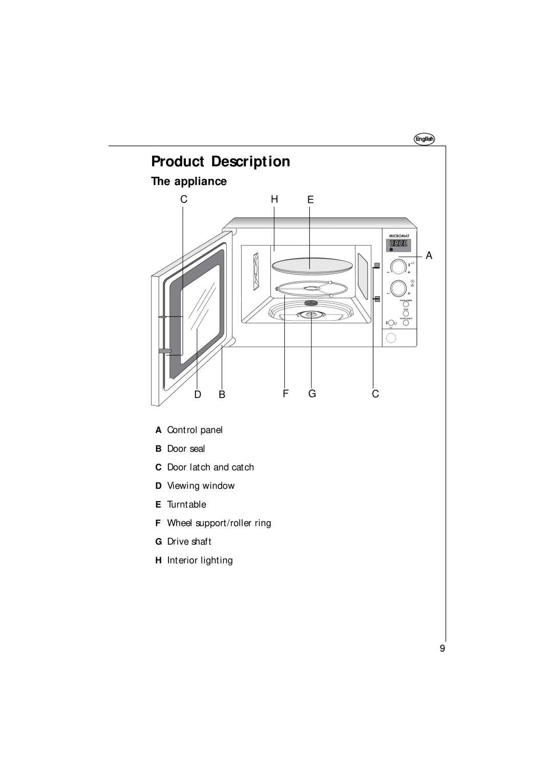 AEG 153 E manual Product Description, The appliance, English, Programme, Stop, Start/Quick 