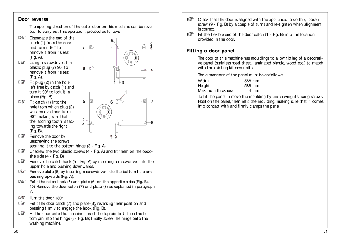 AEG 1576 T manual Door reversal, Fitting a door panel, Unscrewing the screws, Height, Maximum thickness 