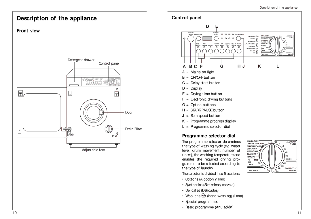 AEG 1576 T manual Front view, = Mains-on light, = ON/OFF button 