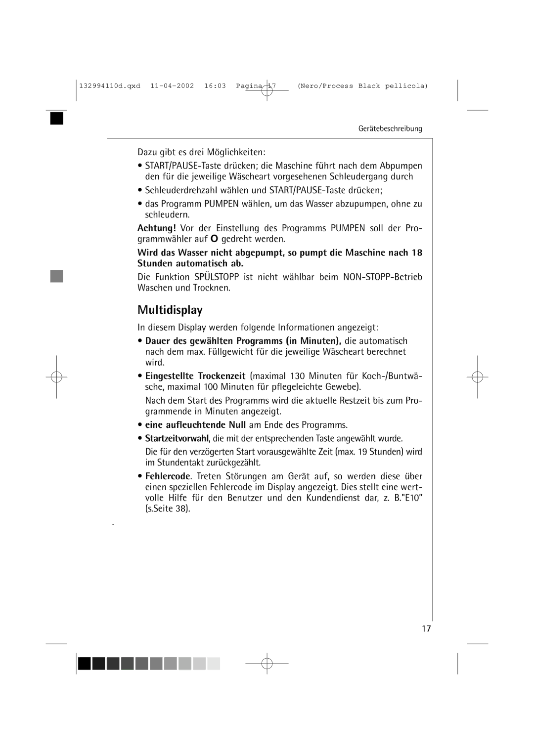 AEG 16810 manual Multidisplay, Dazu gibt es drei Möglichkeiten, Eine aufleuchtende Null am Ende des Programms 