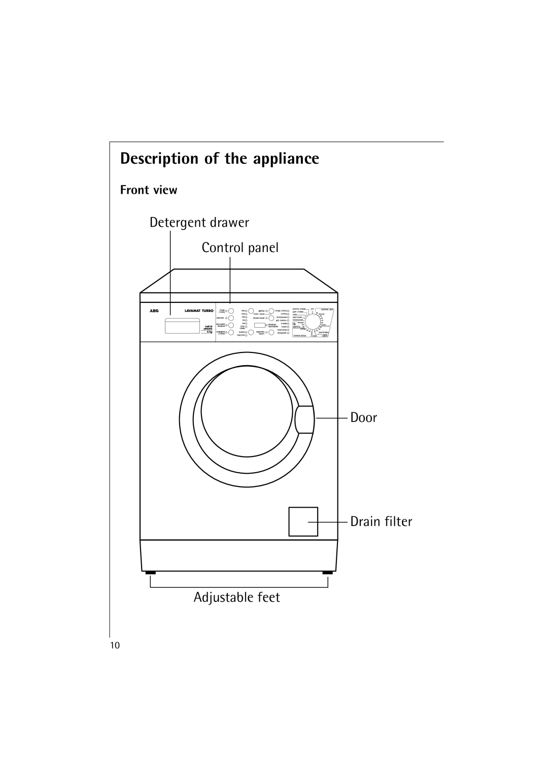 AEG 16810 manual Description of the appliance, Front view 