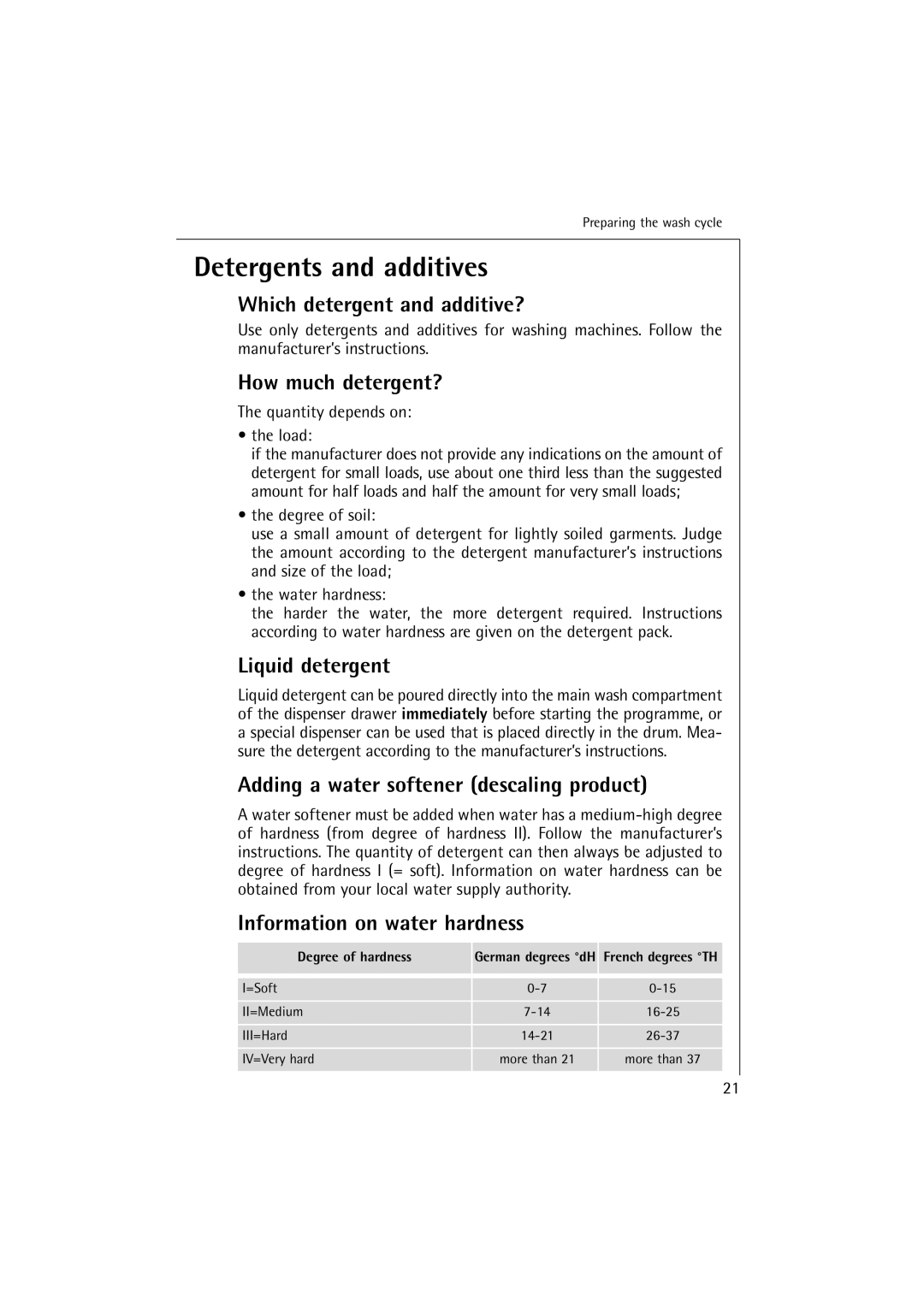 AEG 16810 manual Detergents and additives 