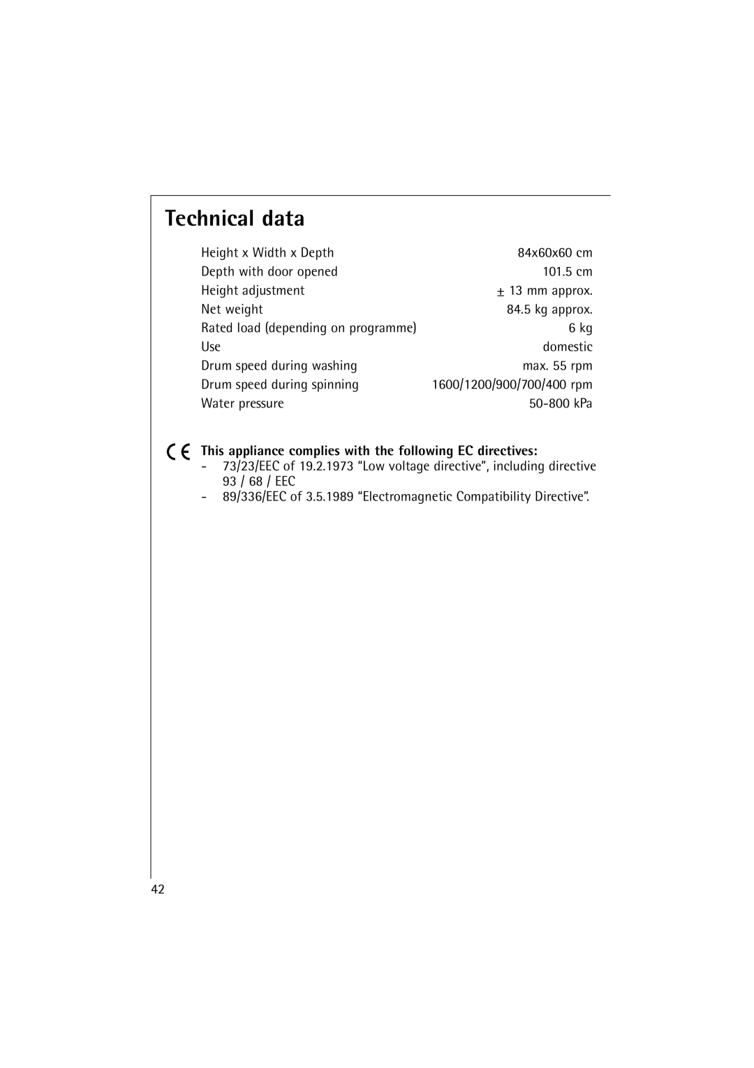 AEG 16810 manual Technical data, This appliance complies with the following EC directives 