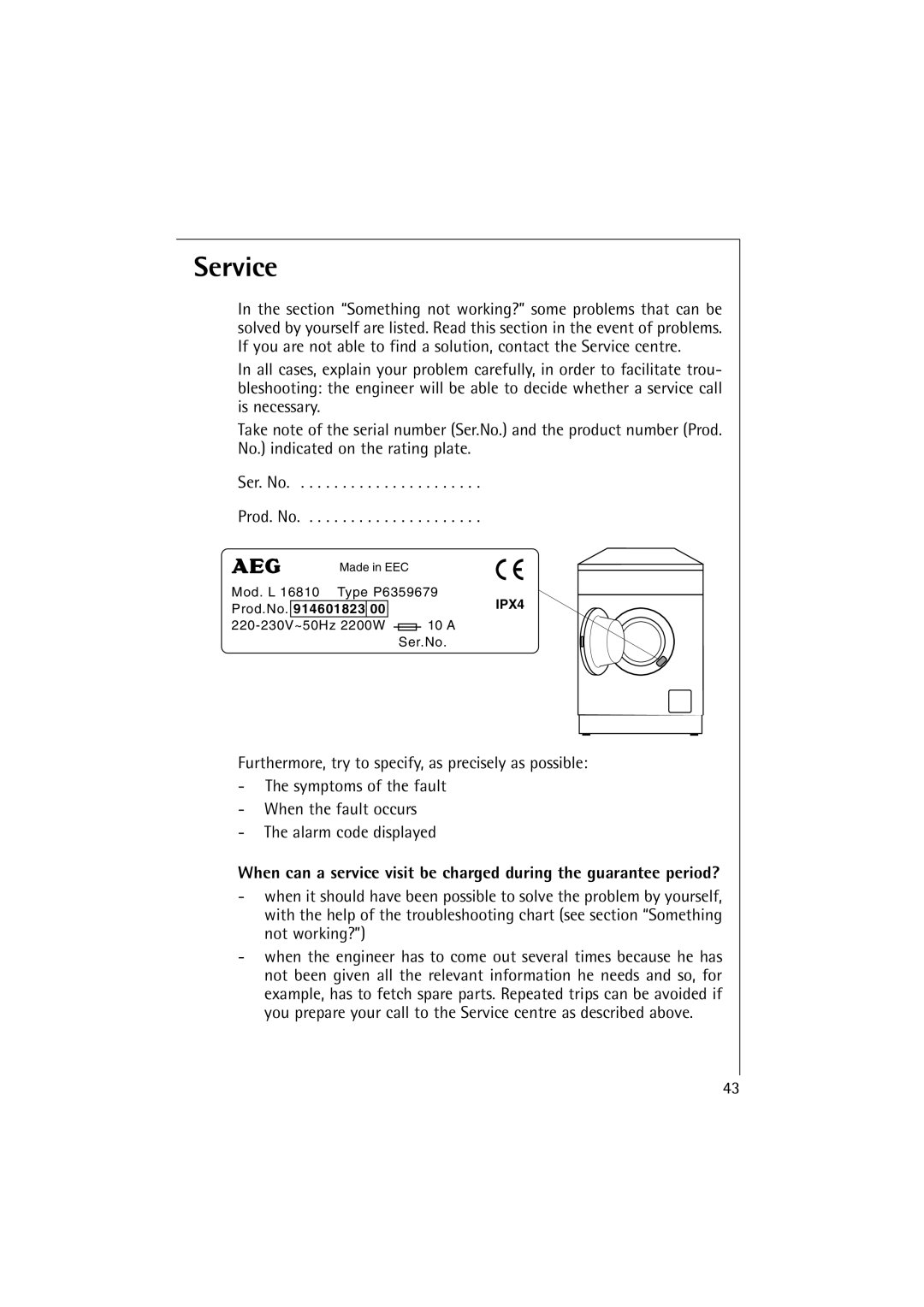 AEG 16810 manual Service 