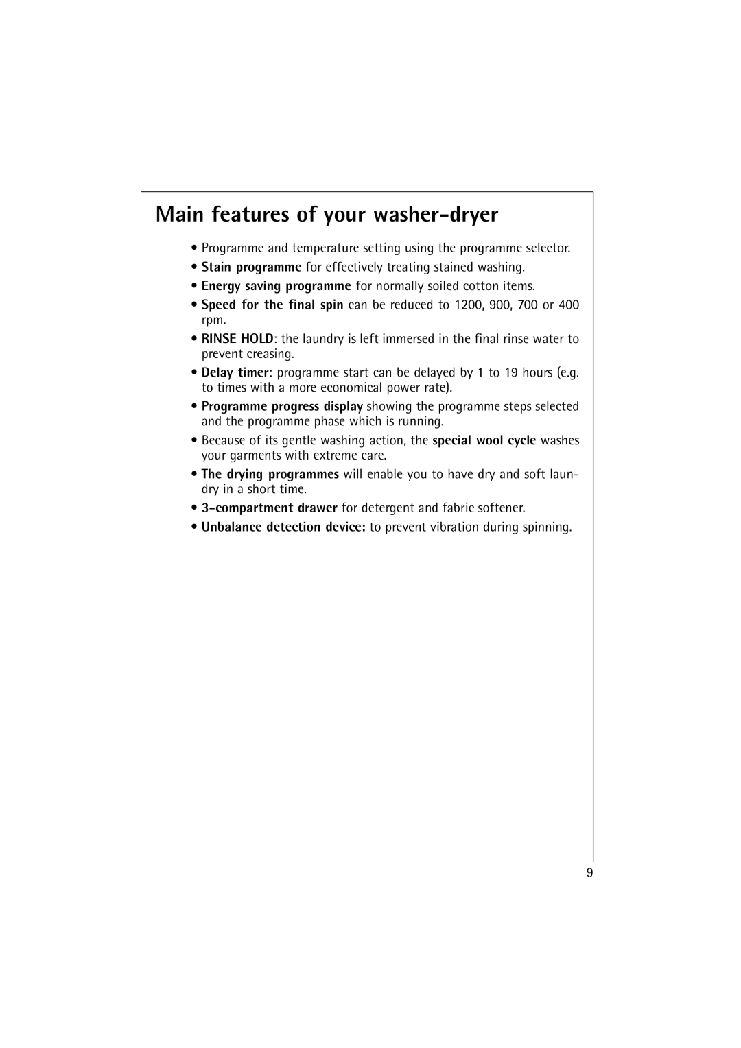 AEG 16810 manual Main features of your washer-dryer 