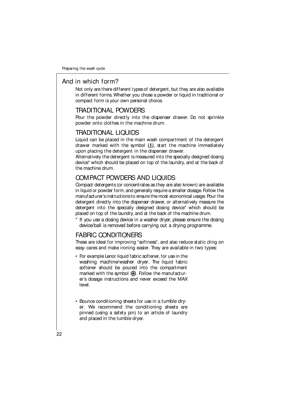 AEG 16820 manual Which form?, Traditional Powders 