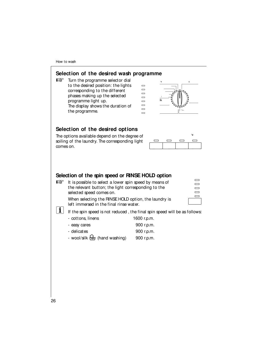 AEG 16820 manual Selection of the desired wash programme, Selection of the desired options 