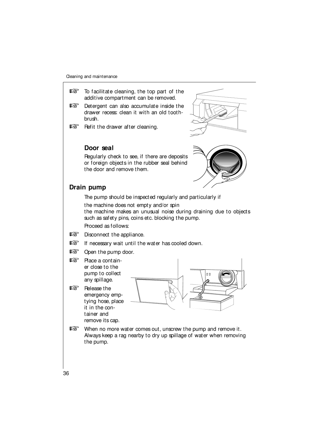 AEG 16820 manual Door seal, Drain pump 