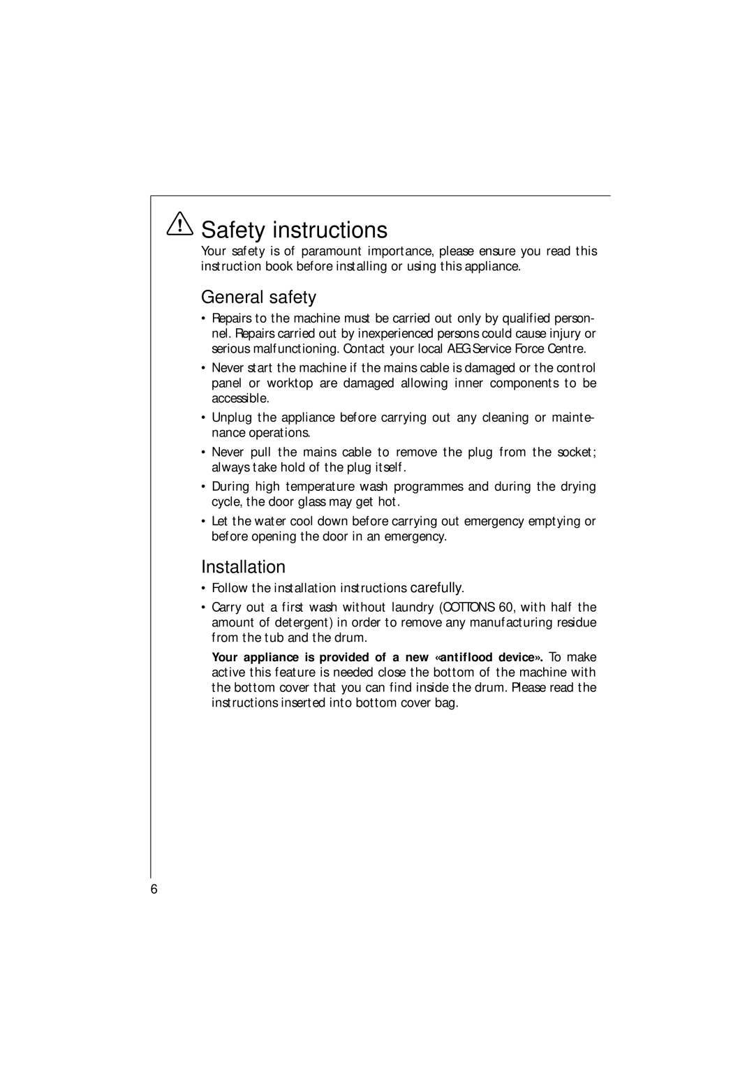 AEG 16820 manual Safety instructions, General safety, Installation 