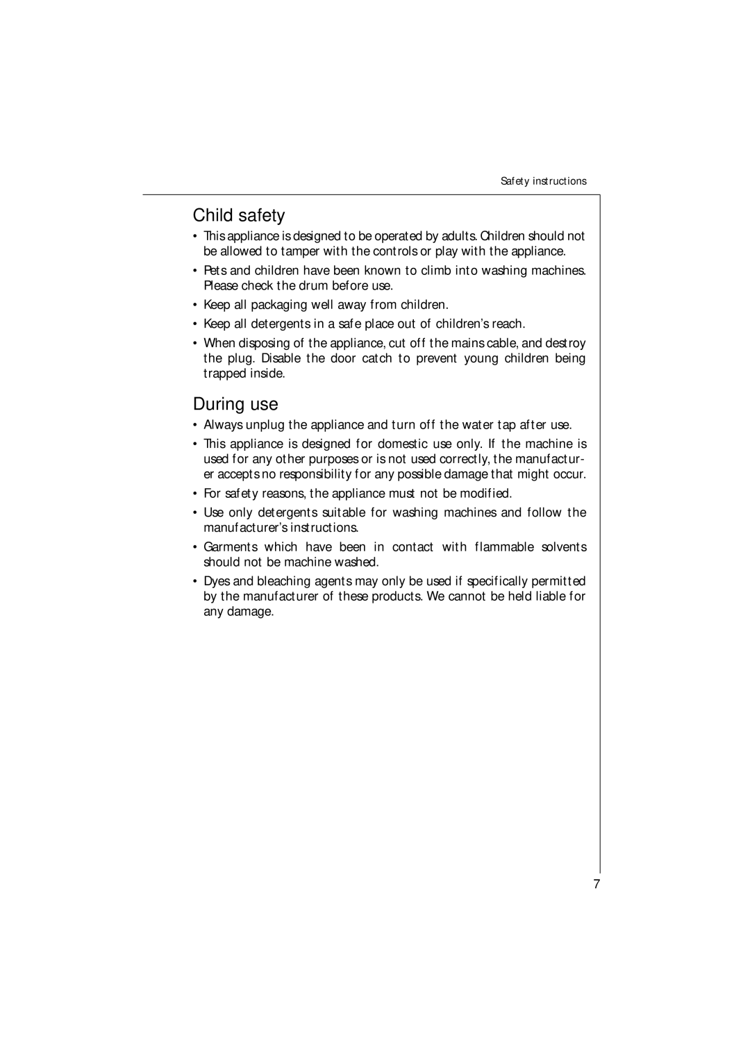 AEG 16820 manual Child safety, During use 