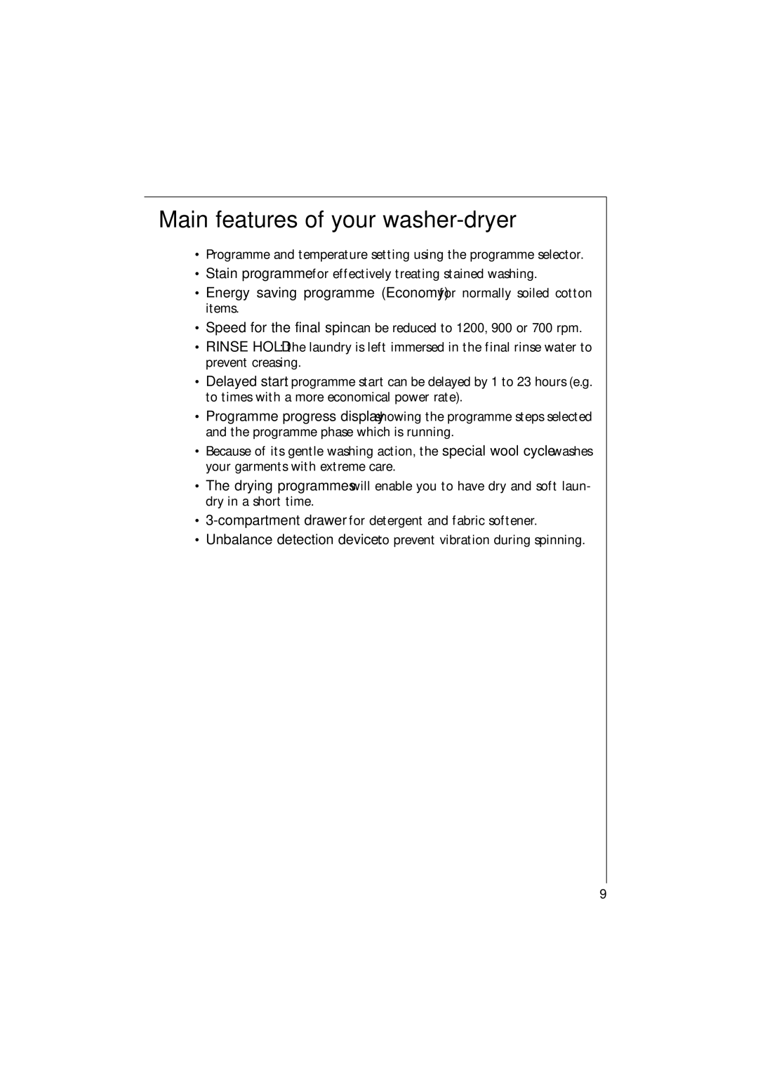 AEG 16820 manual Main features of your washer-dryer 