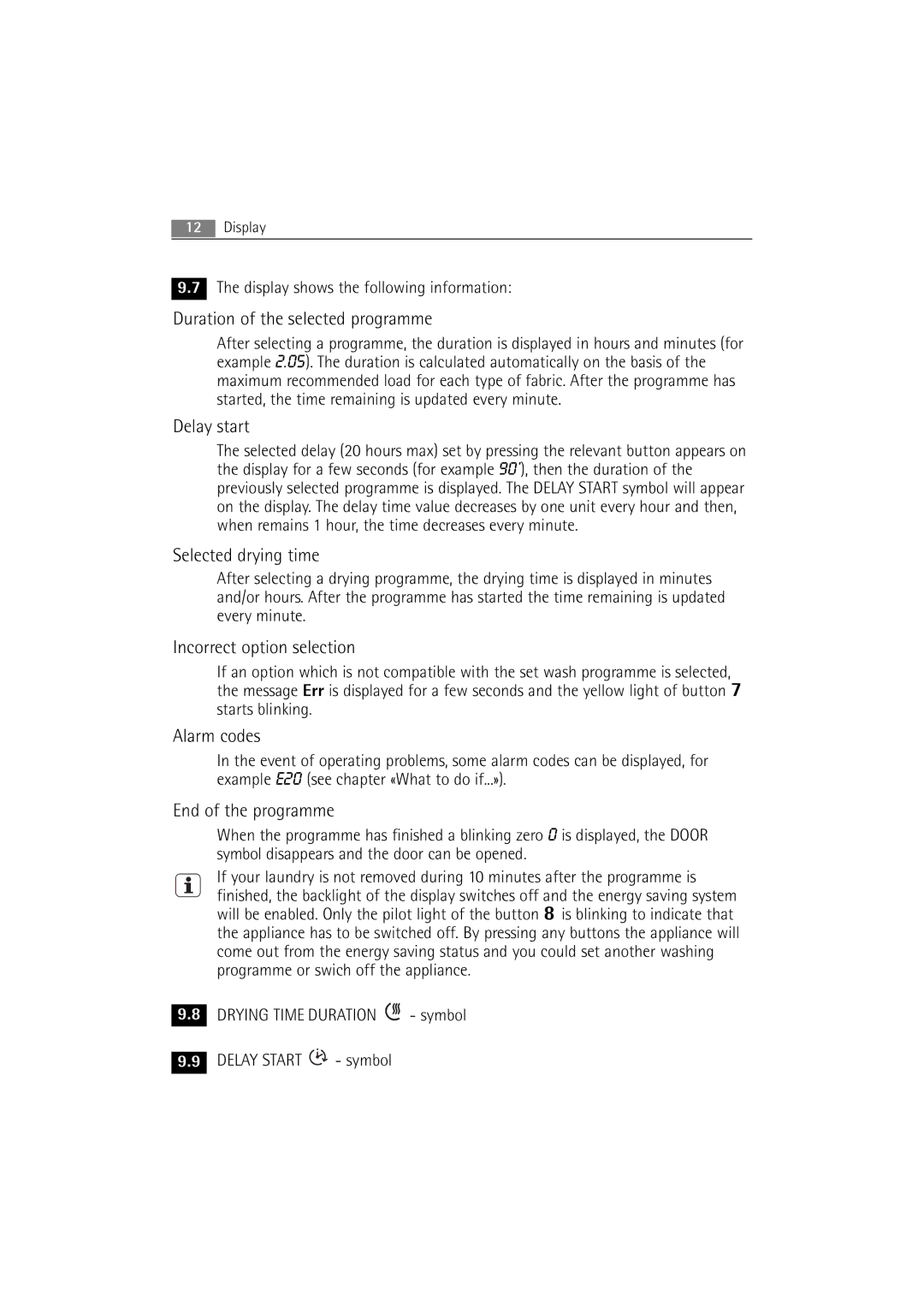 AEG 16850 user manual Duration of the selected programme 