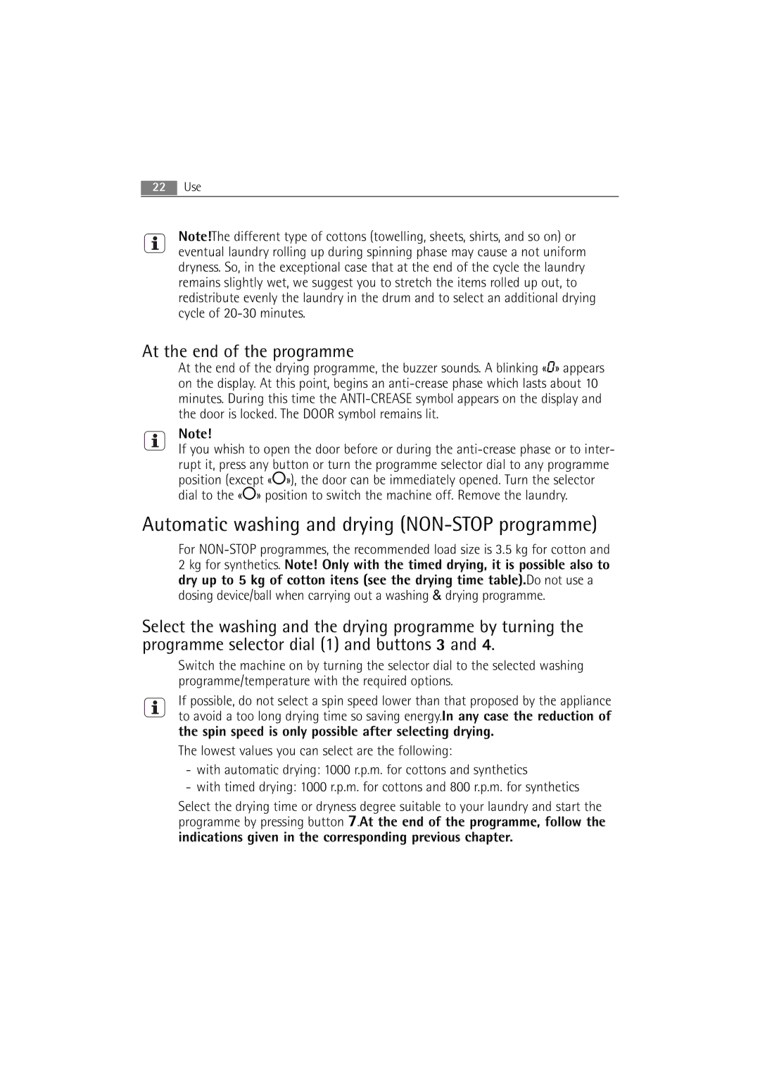 AEG 16850 user manual Automatic washing and drying NON-STOP programme 