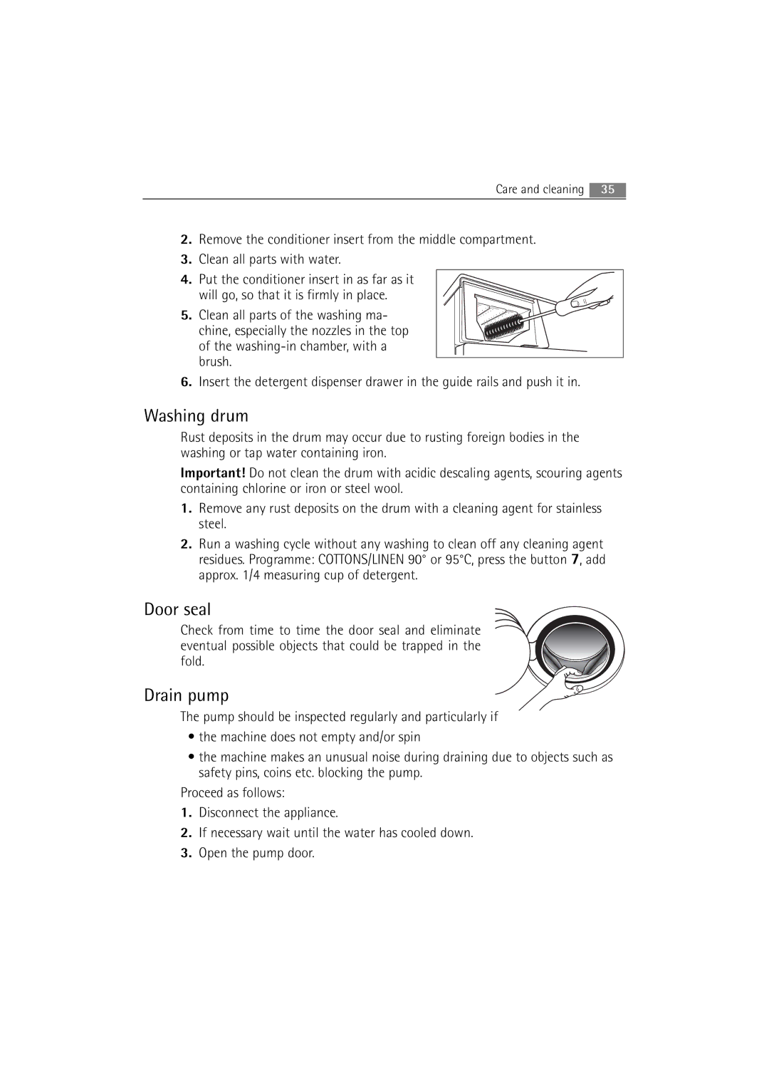 AEG 16850 user manual Washing drum, Door seal, Drain pump 