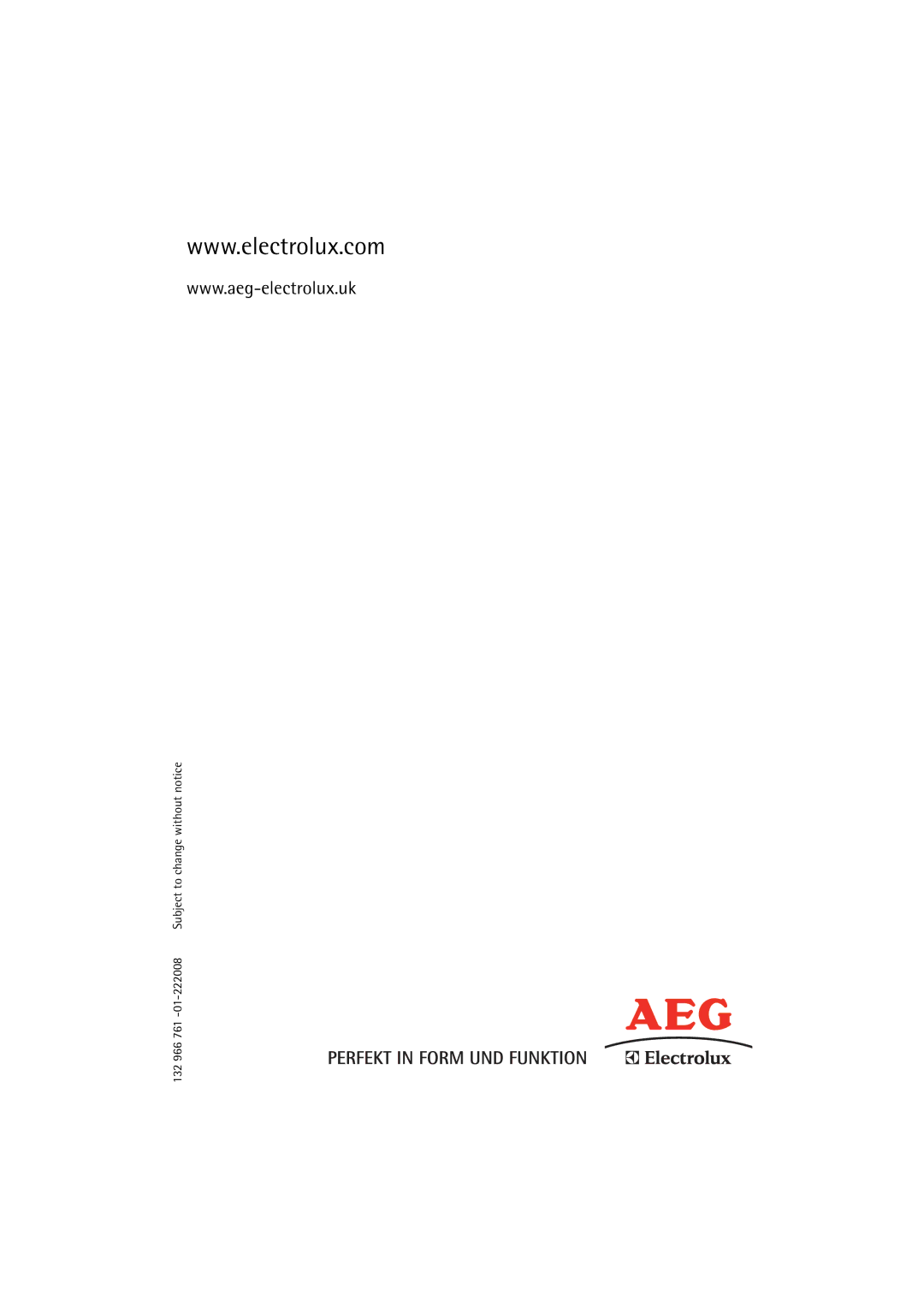 AEG 16850 user manual 132 966 761 -01-222008 Subject to change without notice 