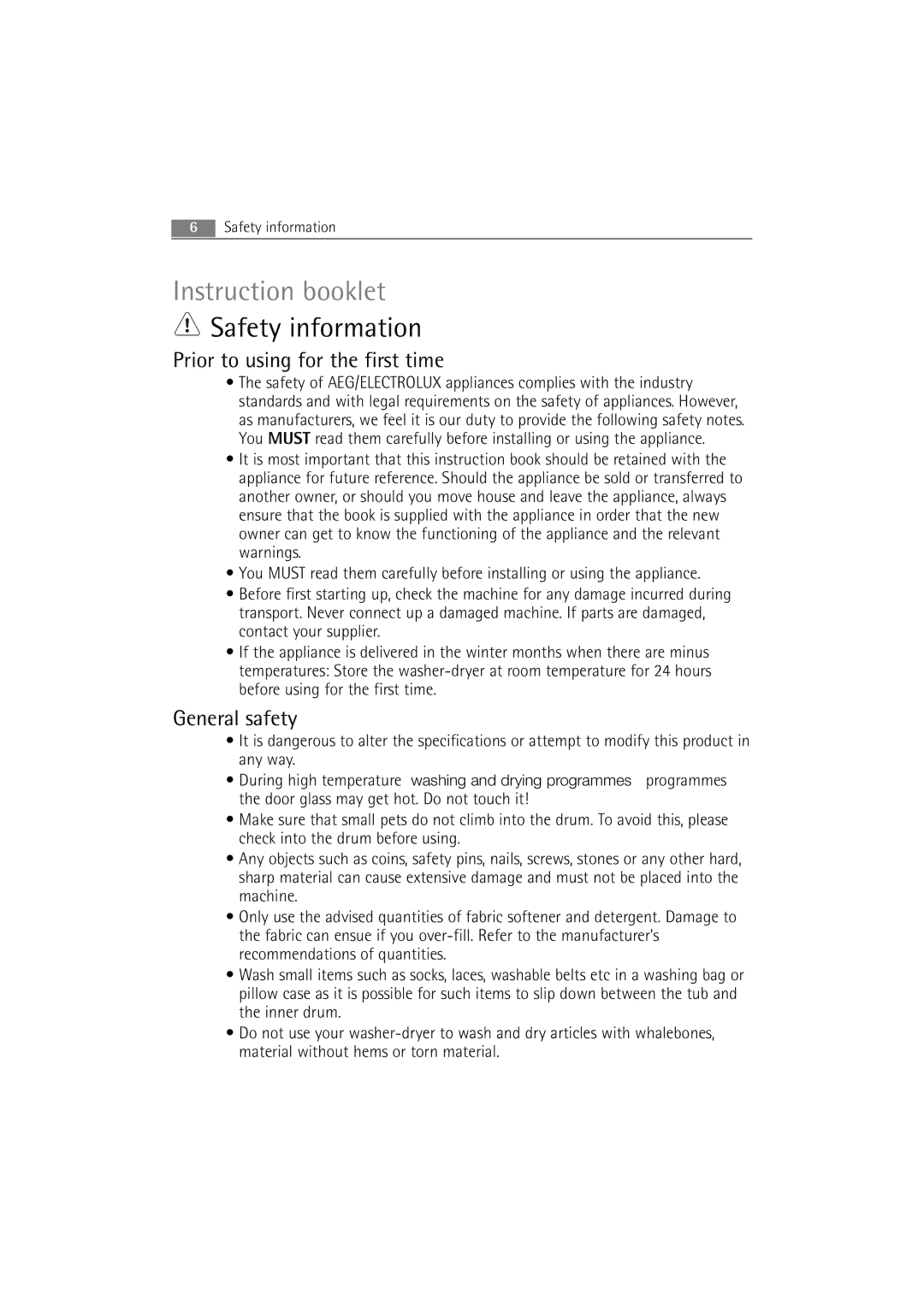 AEG 16850 user manual Safety information, Prior to using for the first time, General safety 