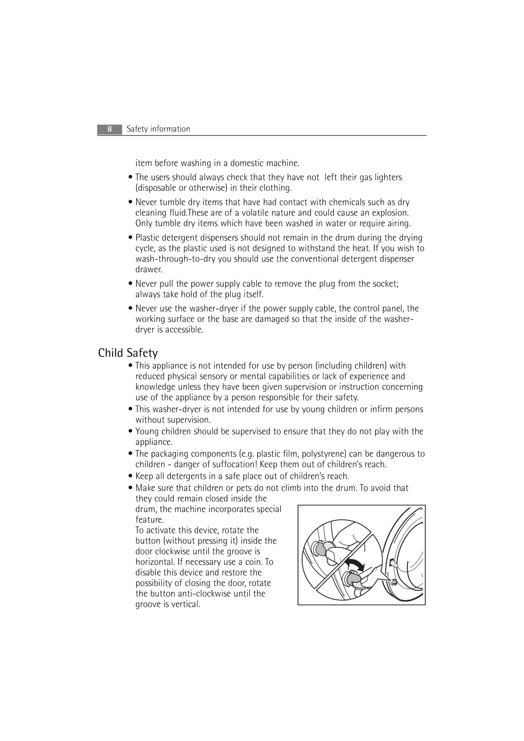 AEG 16850 user manual Child Safety 