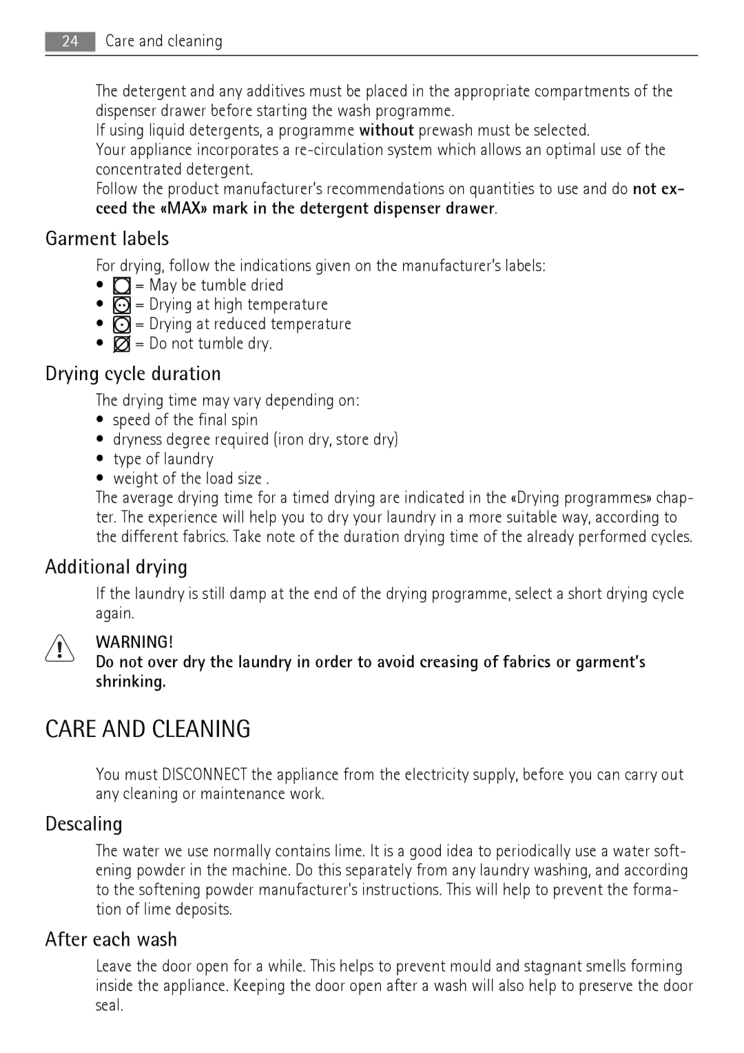 AEG 16950A3 user manual Care and Cleaning 