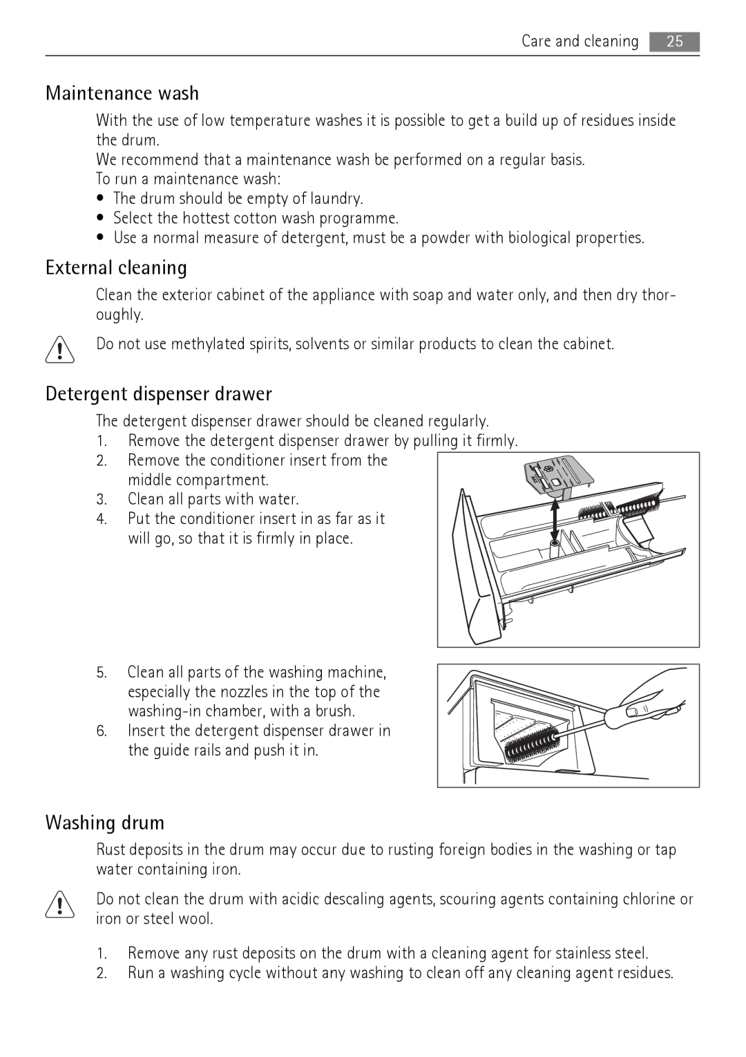 AEG 16950A3 user manual Maintenance wash, External cleaning, Washing drum 