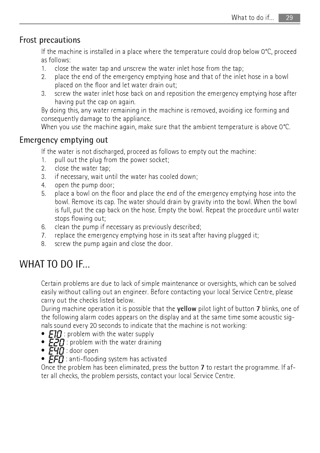 AEG 16950A3 user manual What to do IF…, Frost precautions, Emergency emptying out, What to do if… 