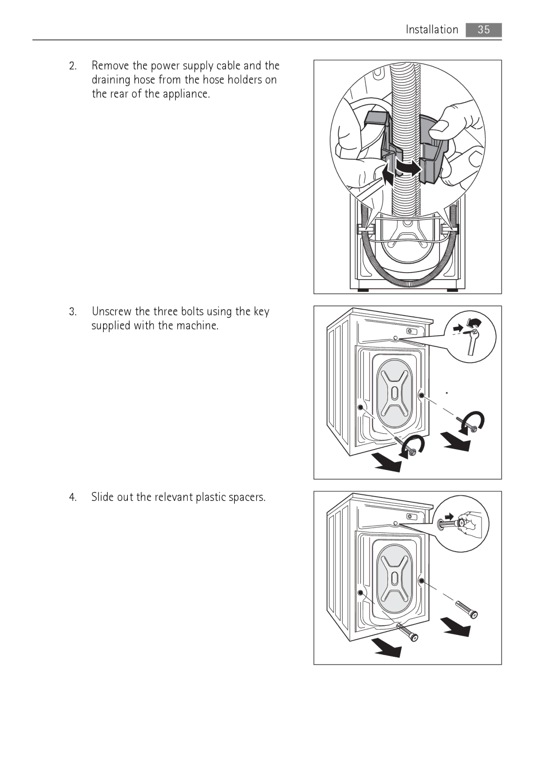 AEG 16950A3 user manual Slide out the relevant plastic spacers 