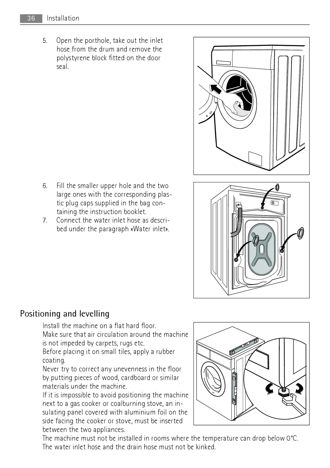 AEG 16950A3 user manual Positioning and levelling 