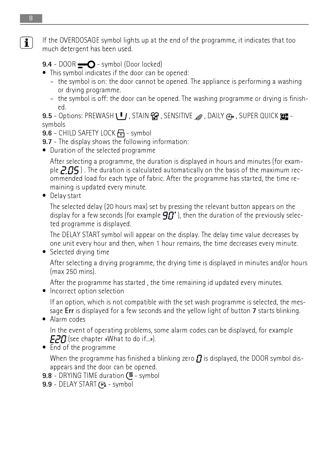 AEG 16950A3 user manual Alarm codes 