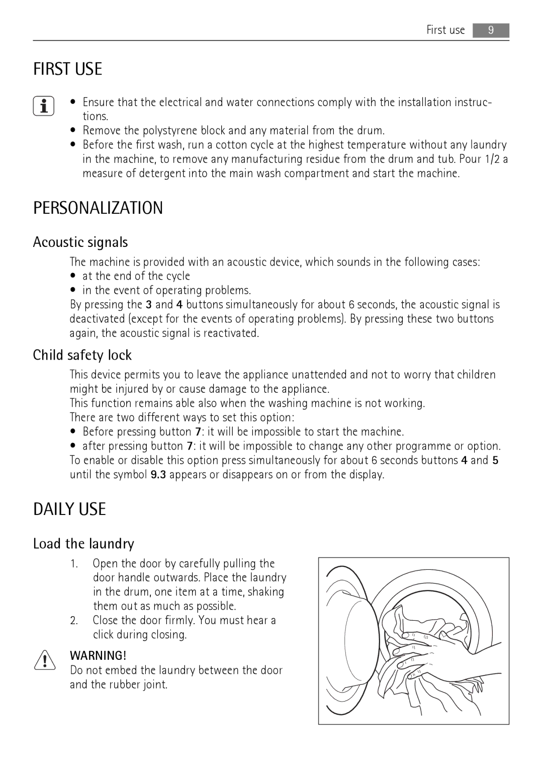 AEG 16950A3 user manual First USE, Personalization, Daily USE 