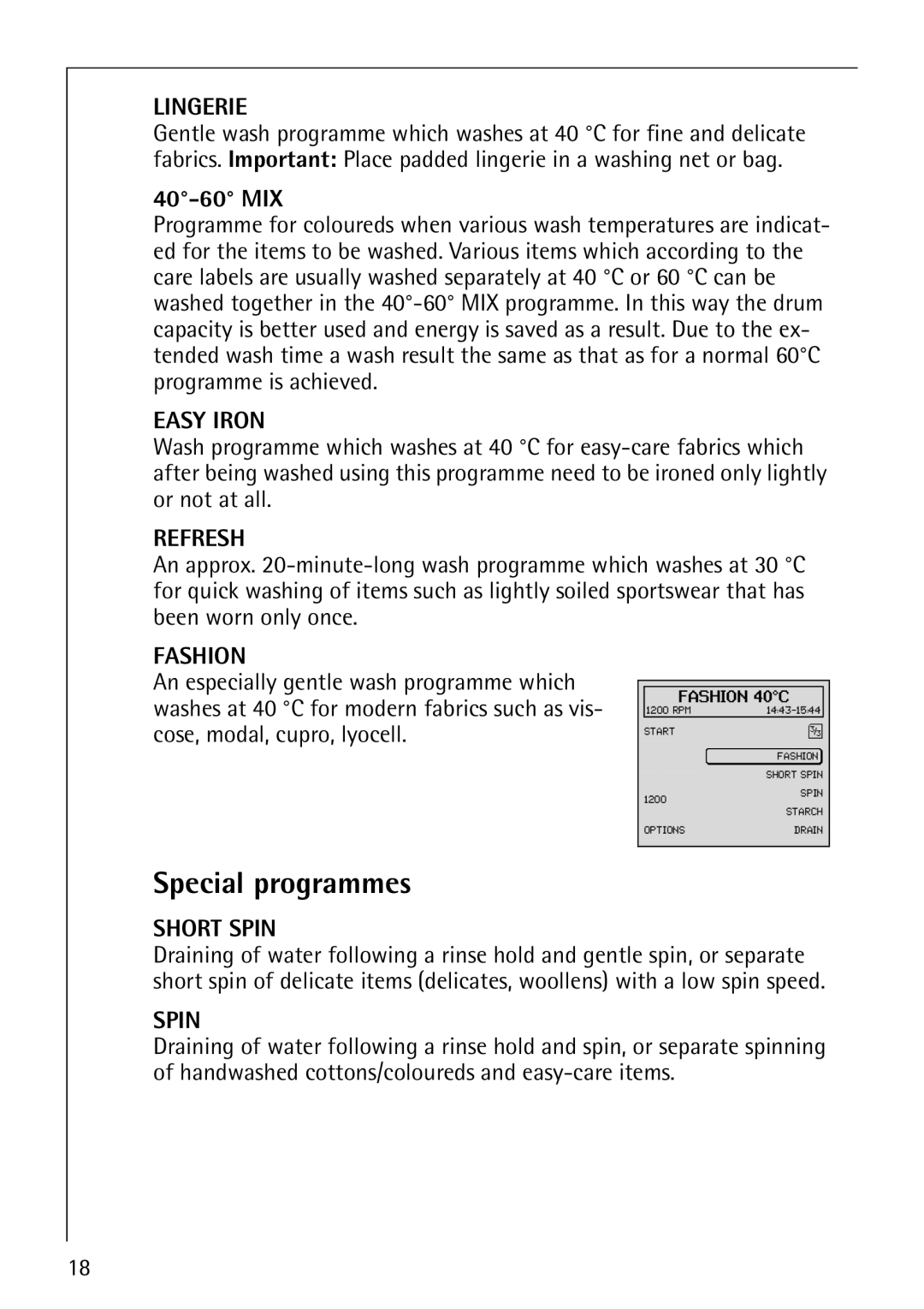 AEG 1850 manual Special programmes, 40-60 MIX 