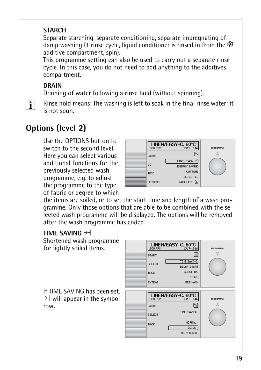 AEG 1850 manual Options level 