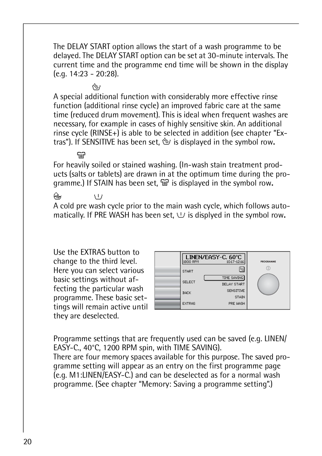 AEG 1850 manual Extras level, Delay Start 