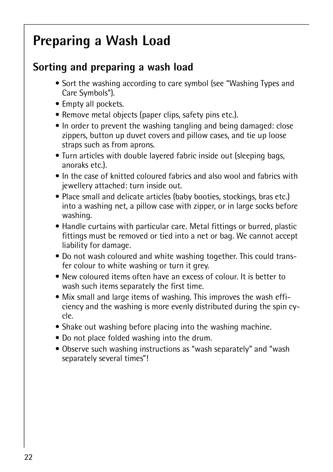 AEG 1850 manual Preparing a Wash Load, Sorting and preparing a wash load 