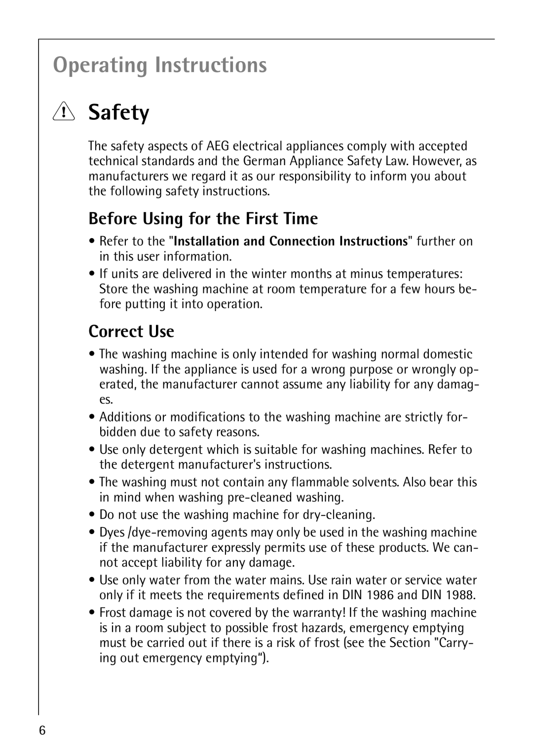 AEG 1850 manual Safety, Before Using for the First Time, Correct Use 