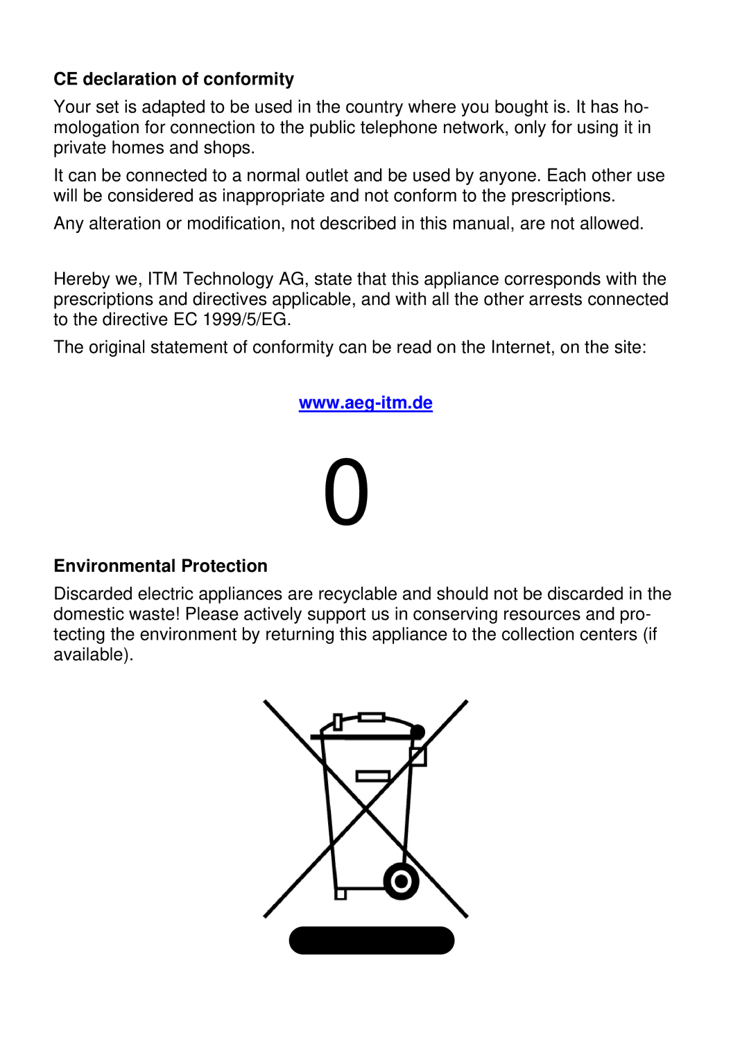 AEG 20 user manual CE declaration of conformity, Environmental Protection 