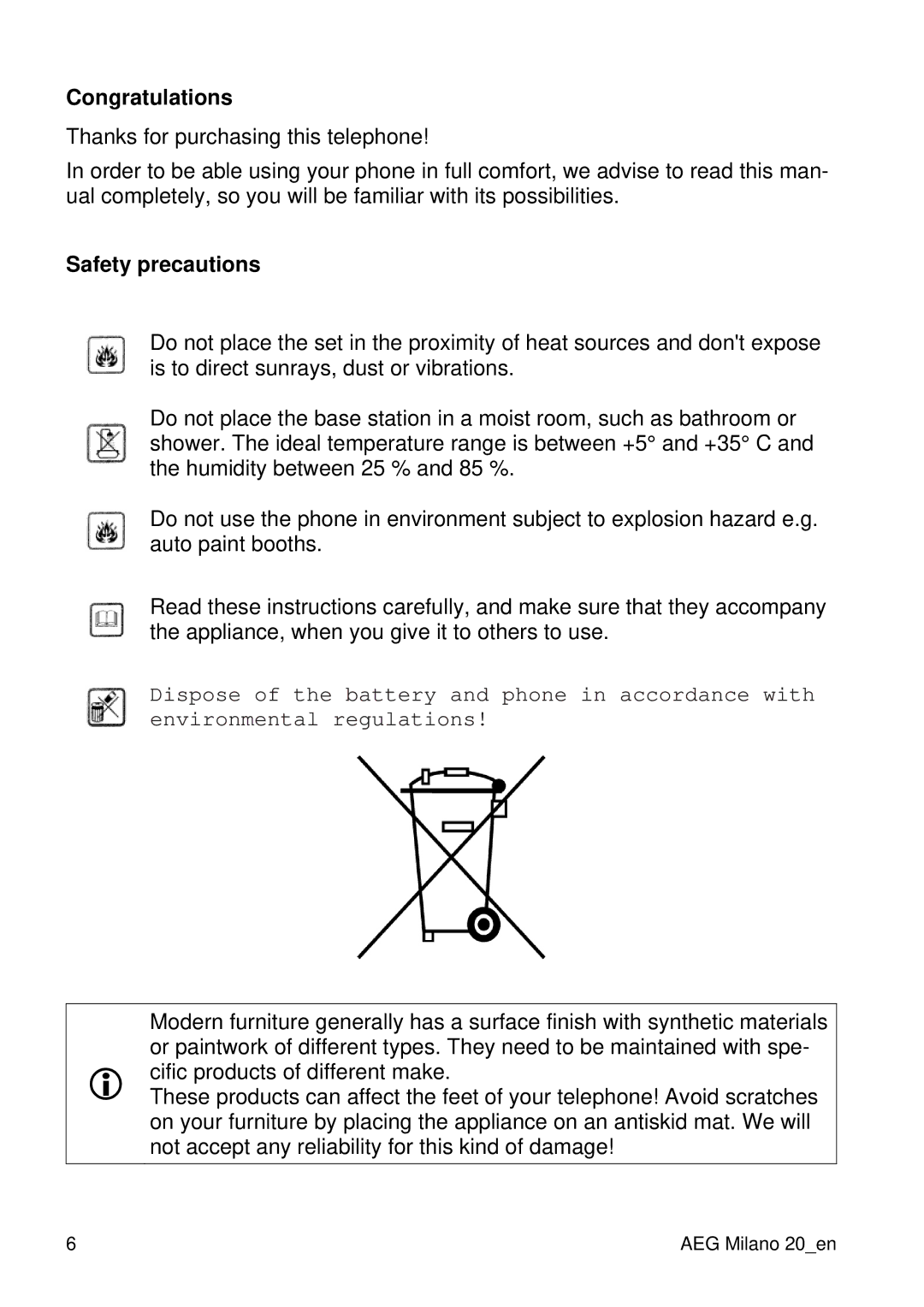 AEG 20 user manual Congratulations, Safety precautions 