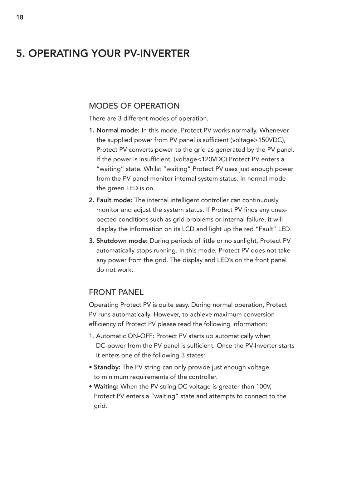 AEG PV 2000 operating instructions Operating Your PV-Inverter, Modes of operation, Front Panel 