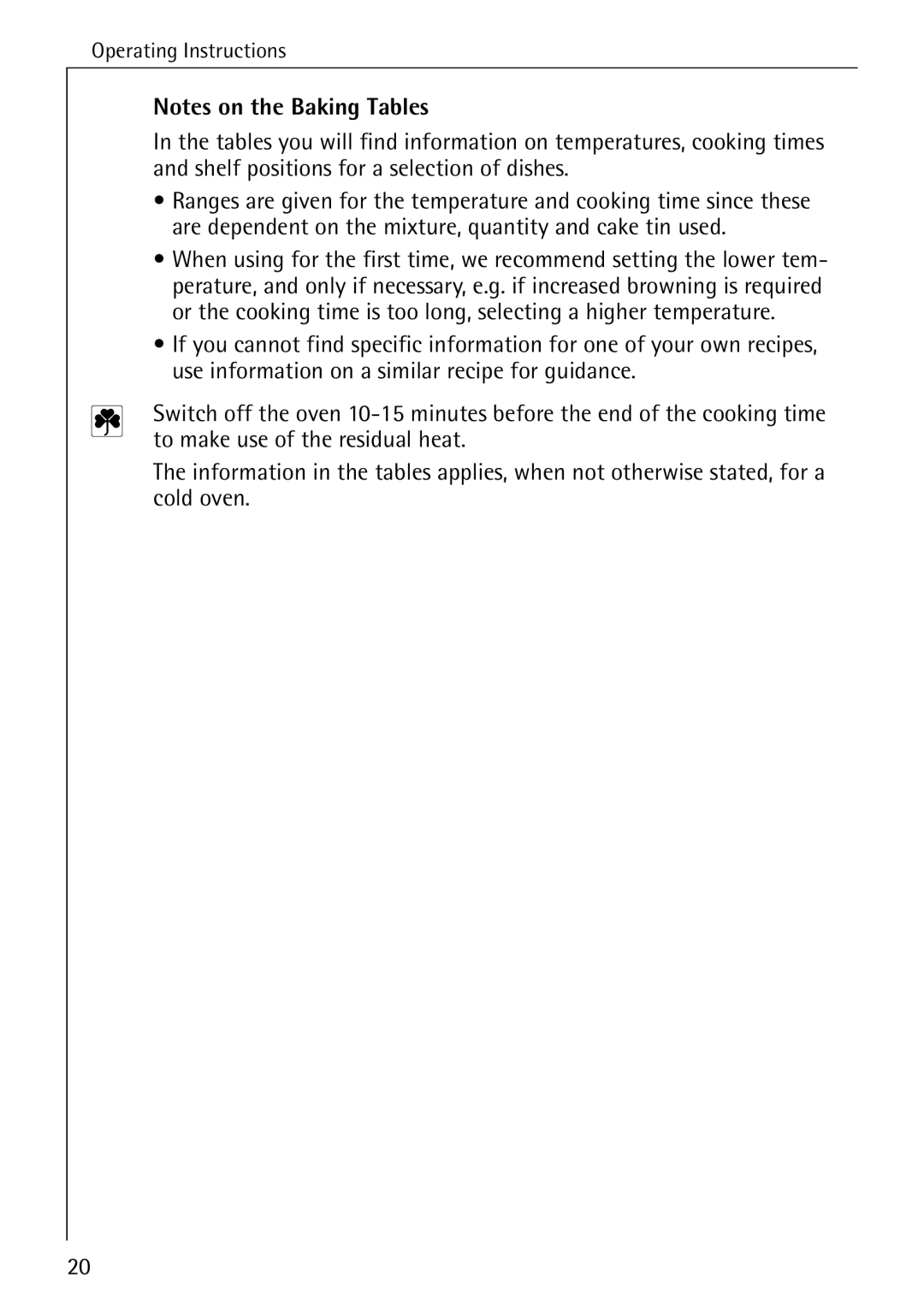 AEG 2003 F operating instructions To make use of the residual heat 