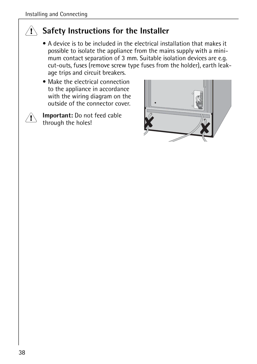 AEG 2003 F operating instructions Safety Instructions for the Installer, Through the holes 