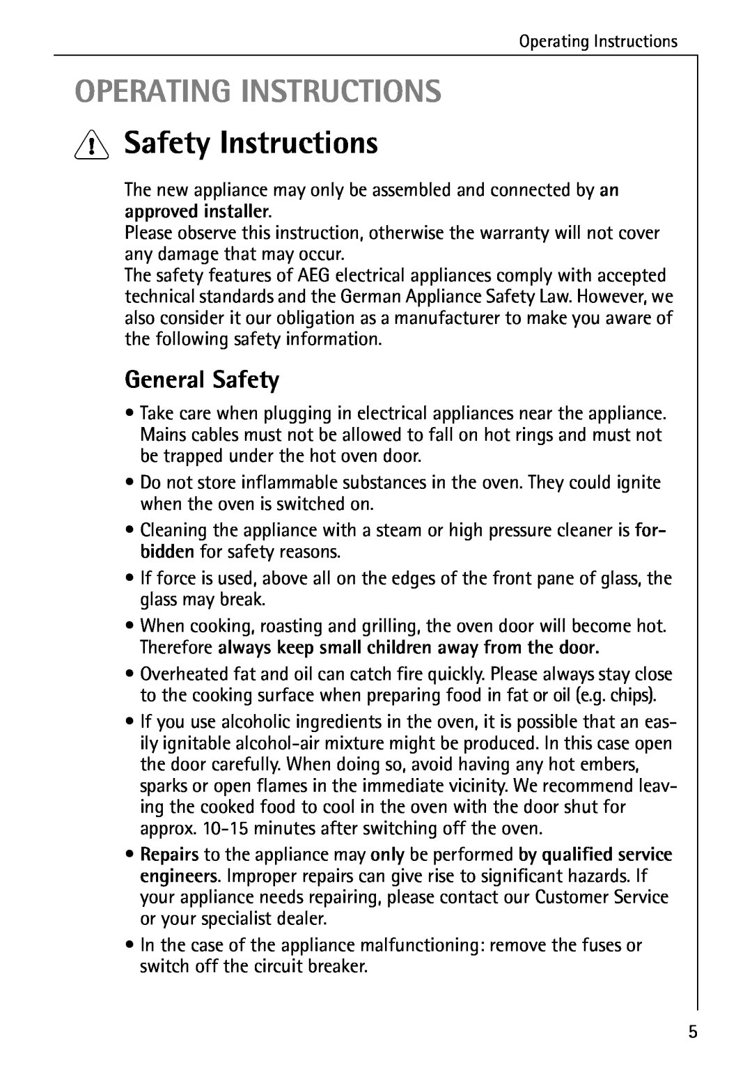 AEG 2003 F operating instructions Operating Instructions, Safety Instructions, General Safety 