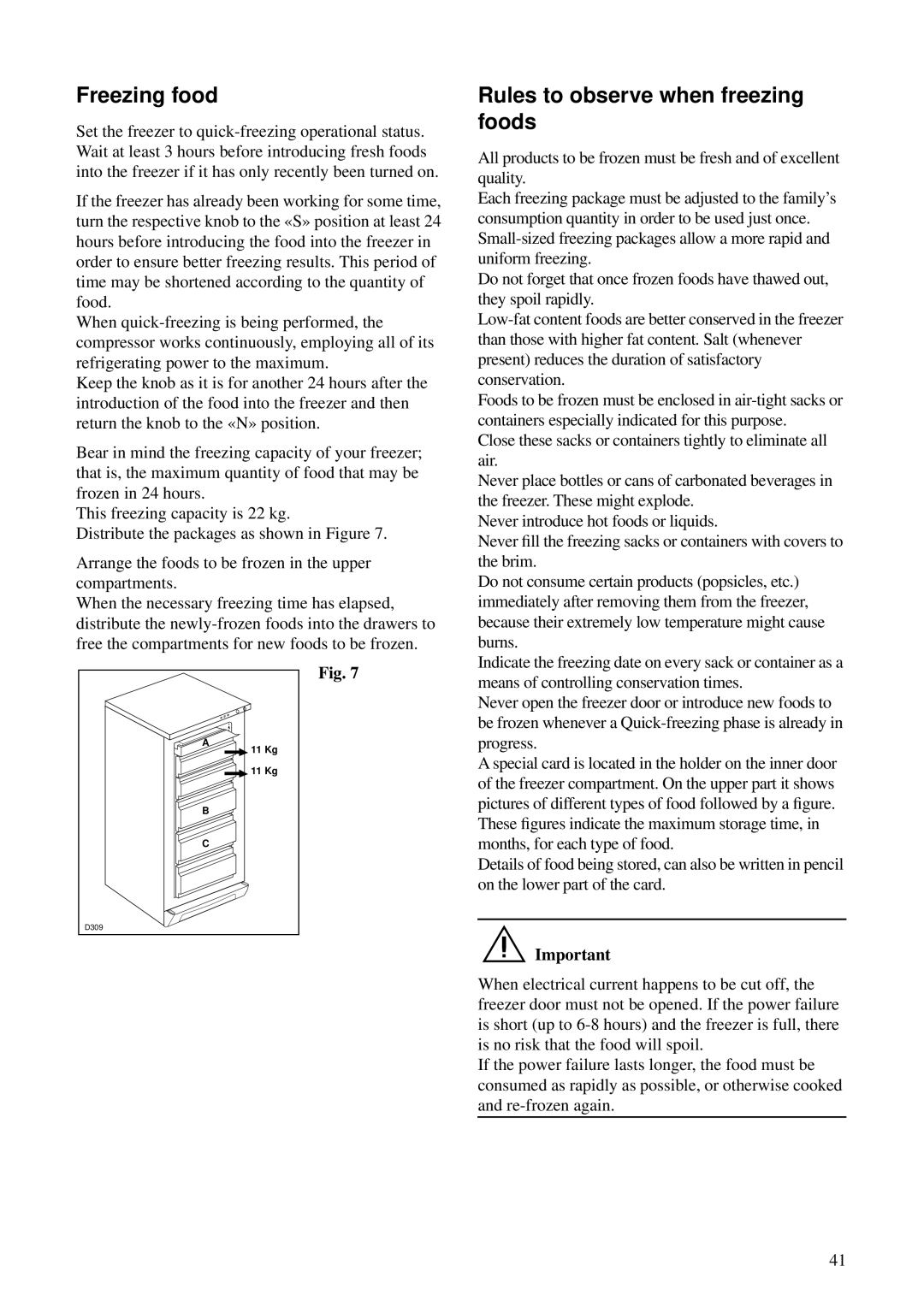 AEG 204-4 GS, 2073-4 GS manual Freezing food, Rules to observe when freezing foods 