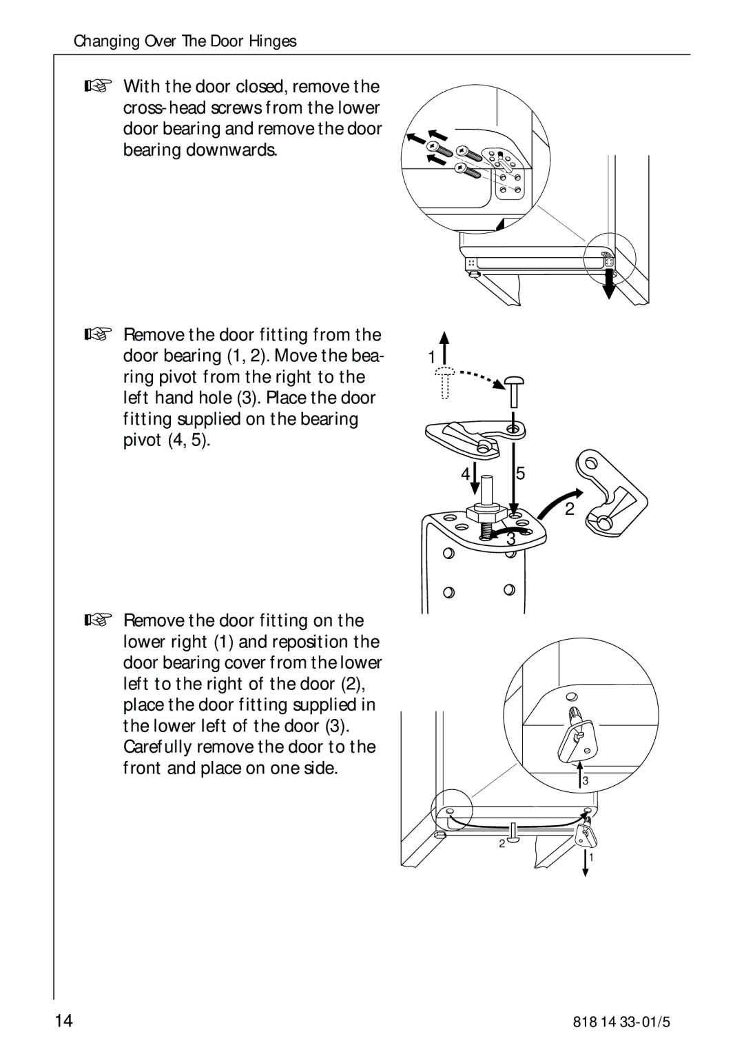 AEG 2150-6GS manual Door bearing 1, 2. Move the bea 