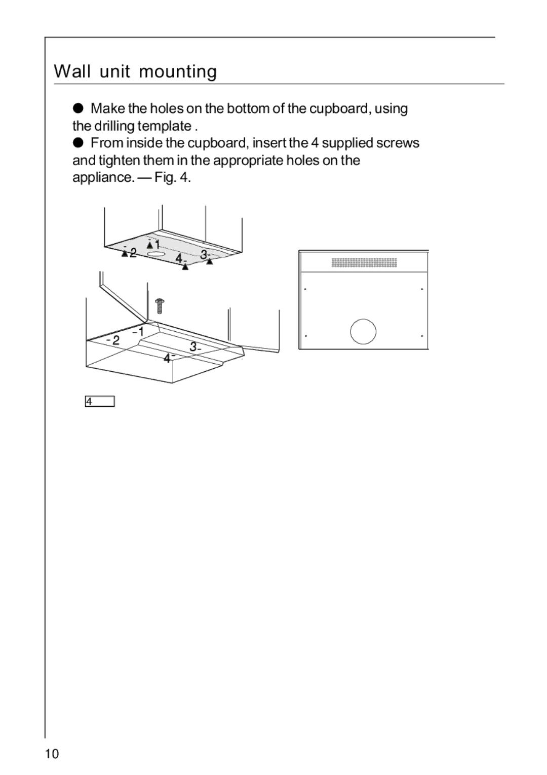 AEG 222D operating instructions Wall unit mounting 