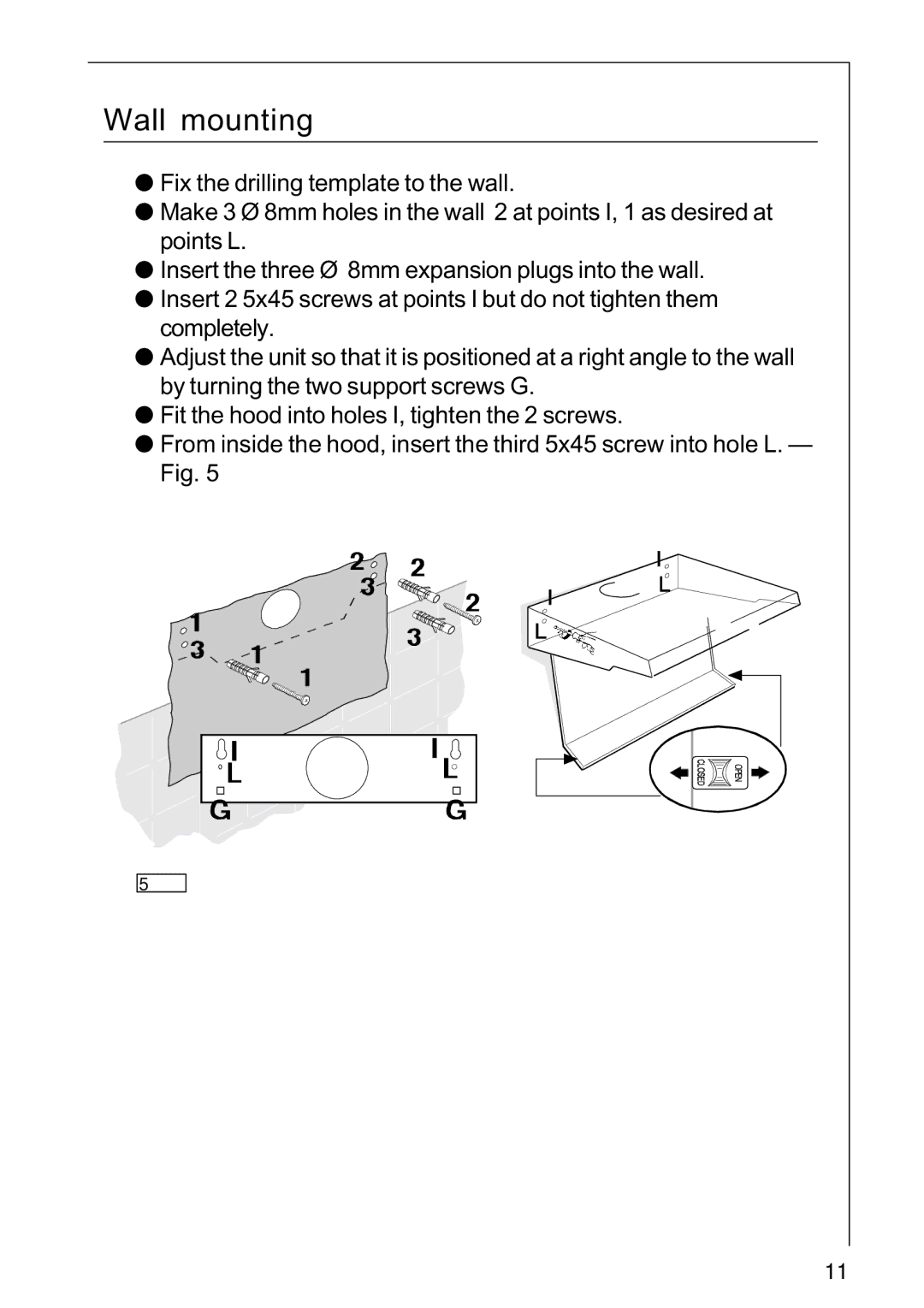 AEG 222D operating instructions Wall mounting 