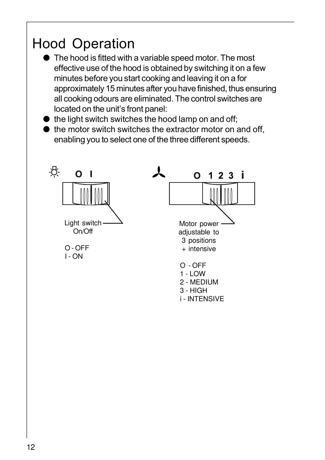 AEG 222D operating instructions Hood Operation 