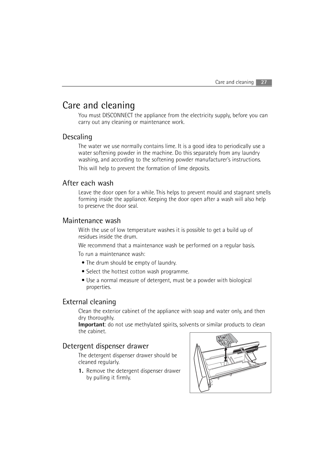 AEG 2252 F user manual Care and cleaning 