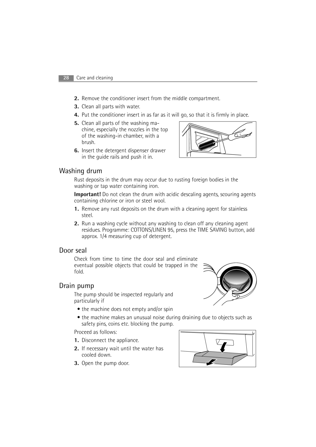 AEG 2252 F user manual Washing drum, Door seal, Drain pump 